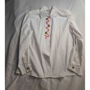 Haberdashery Shirt Womens Size 12 White Embroidered Bell Button Up Long Sleeve